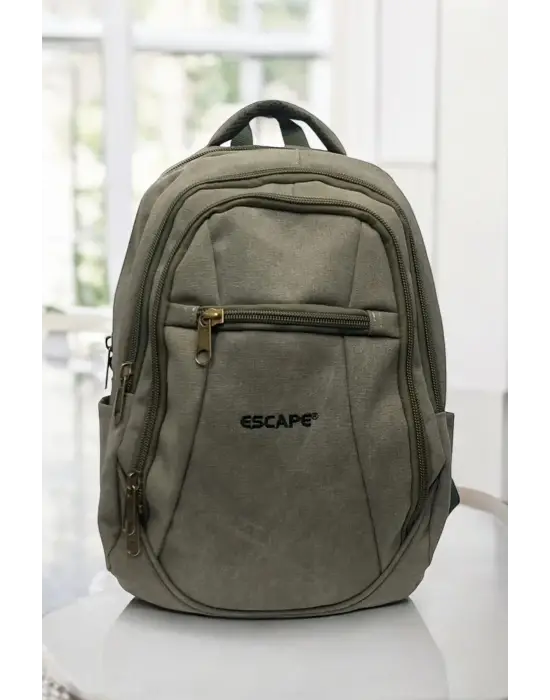 Haki Kanvas Kumaş 15,6 inç Laptop -Okul Sırt Çantası