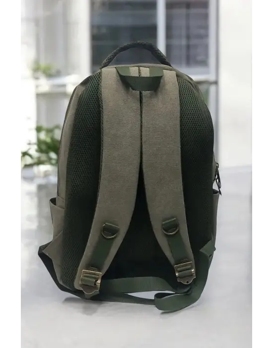 Haki Kanvas Kumaş 15,6 inç Laptop -Okul Sırt Çantası