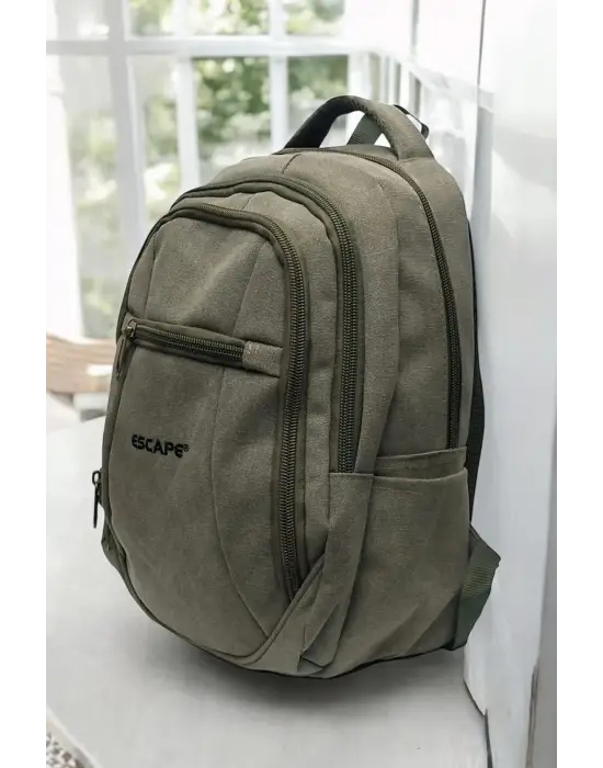 Haki Kanvas Kumaş 15,6 inç Laptop -Okul Sırt Çantası