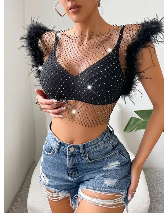 Crop Elbise  Tüylü.