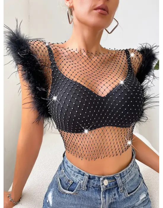 Crop Elbise  Tüylü.