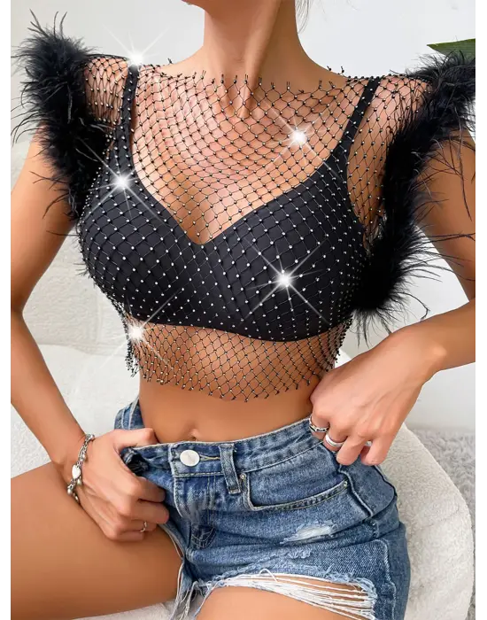 Crop Elbise  Tüylü.