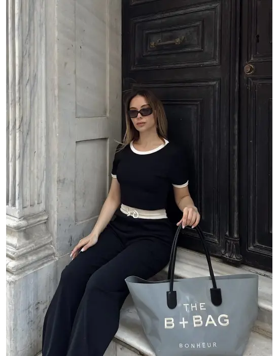 Crop Pantolon Biyeli Takım Siyah