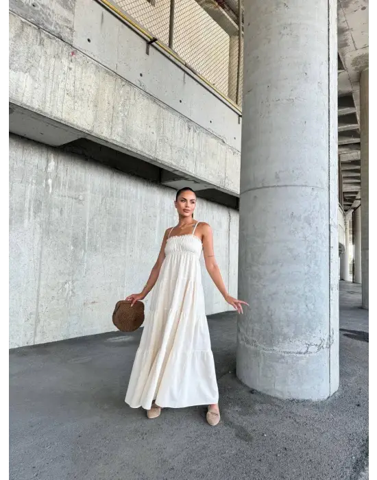 Dantelli Askılı Keten Elbise S4310