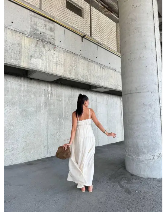 Dantelli Askılı Keten Elbise S4310