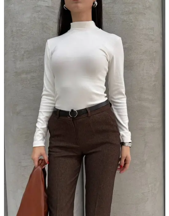 Dar Paça Kemerli Kumaş Pantolon Kahve Pt53