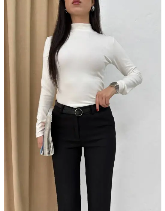 Dar Paça Kemerli Kumaş Pantolon Siyah Pt53