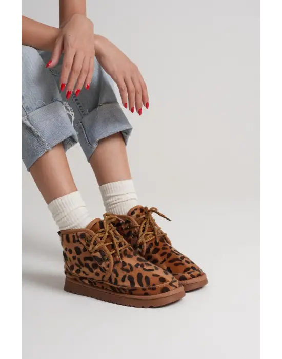 Daria Kadın Kışlık Leopar Desen İçi Kürklü Bot