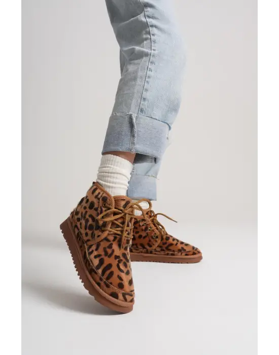 Daria Kadın Kışlık Leopar Desen İçi Kürklü Bot