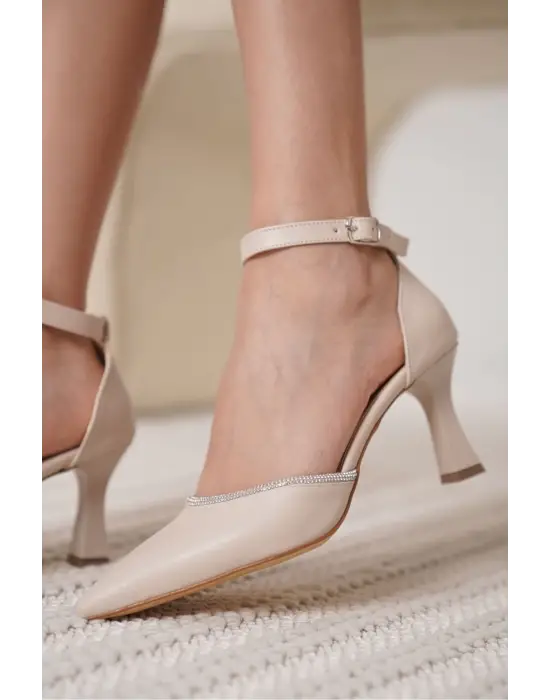 Darla Taşlı Kadın Bej Topuklu Ayakkabı