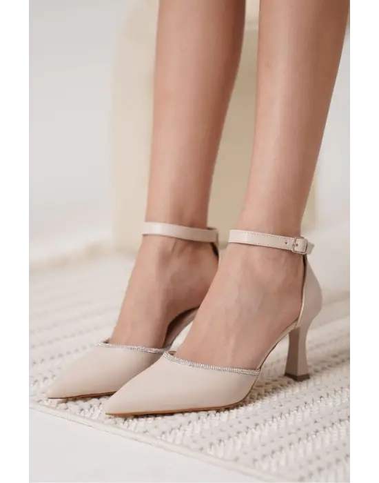 Darla Taşlı Kadın Bej Topuklu Ayakkabı