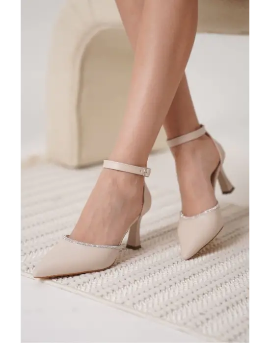 Darla Taşlı Kadın Bej Topuklu Ayakkabı