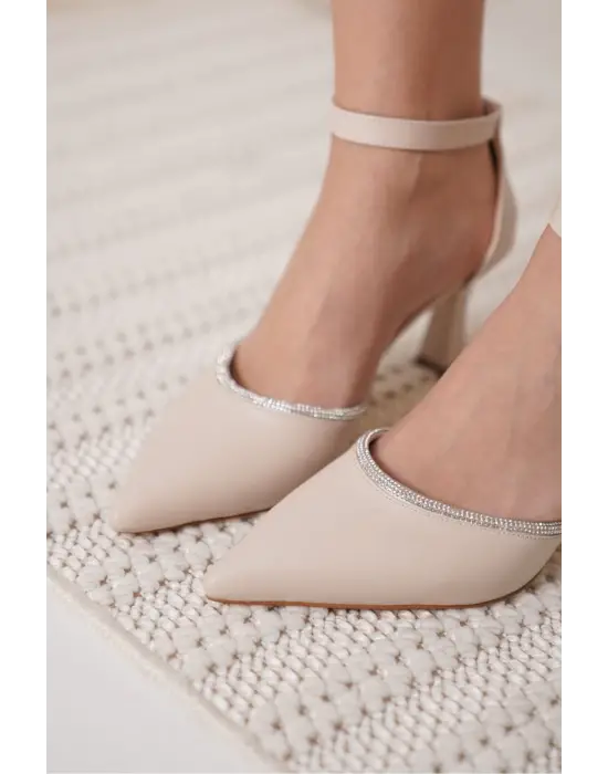 Darla Taşlı Kadın Bej Topuklu Ayakkabı