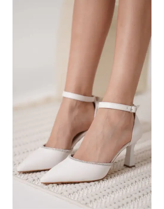 Darla Taşlı Kadın Beyaz Topuklu Ayakkabı