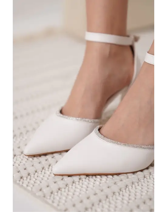 Darla Taşlı Kadın Beyaz Topuklu Ayakkabı