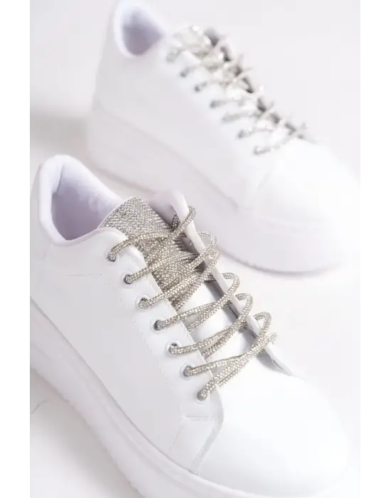 Della Bağcıklı Ortopedik Taban Taşlı Kadın Sneaker Spor Ayakkabı Bt - Beyaz