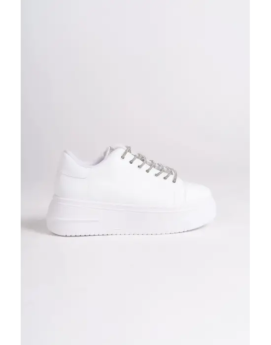 Della Bağcıklı Ortopedik Taban Taşlı Kadın Sneaker Spor Ayakkabı Bt - Beyaz