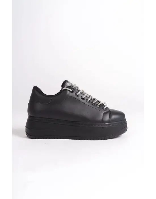 Della Bağcıklı Ortopedik Taban Taşlı Kadın Sneaker Spor Ayakkabı  St - Siyah