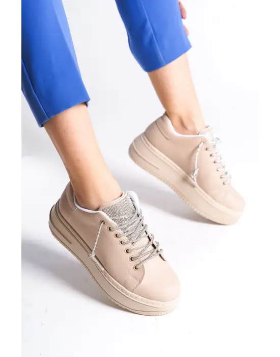 Della Bağcıklı Ortopedik Taban Taşlı Kadın Sneaker Spor Ayakkabı Tt - Ten