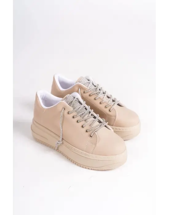 Della Bağcıklı Ortopedik Taban Taşlı Kadın Sneaker Spor Ayakkabı Tt - Ten