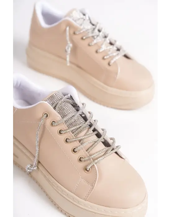 Della Bağcıklı Ortopedik Taban Taşlı Kadın Sneaker Spor Ayakkabı Tt - Ten