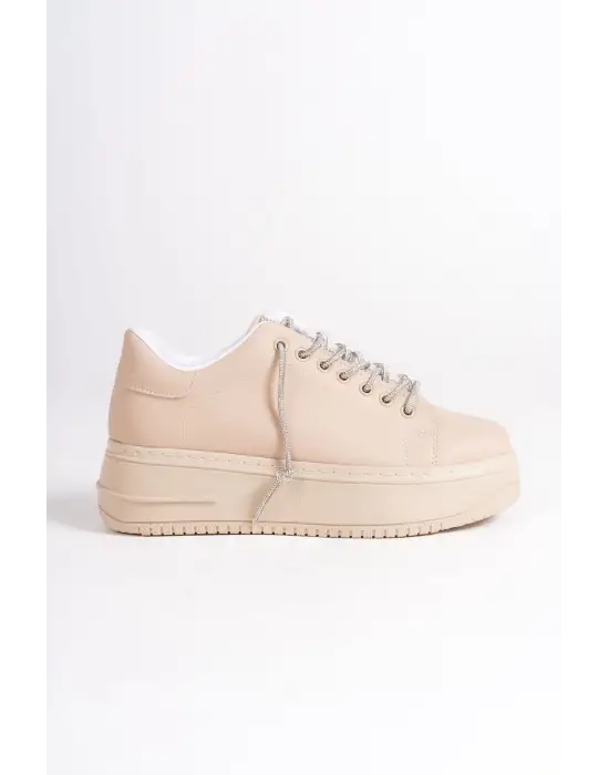 Della Bağcıklı Ortopedik Taban Taşlı Kadın Sneaker Spor Ayakkabı Tt - Ten