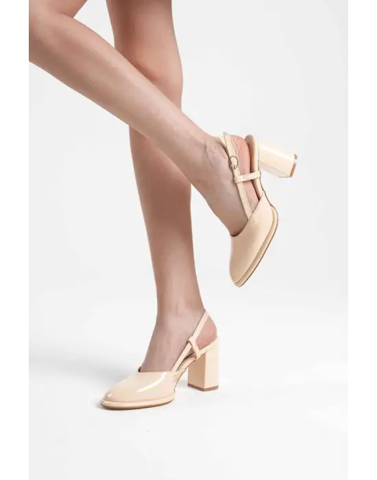 Denma Açık Sarı Rugan Kadın Topuklu Ayakkabı