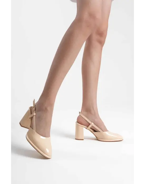 Denma Açık Sarı Rugan Kadın Topuklu Ayakkabı