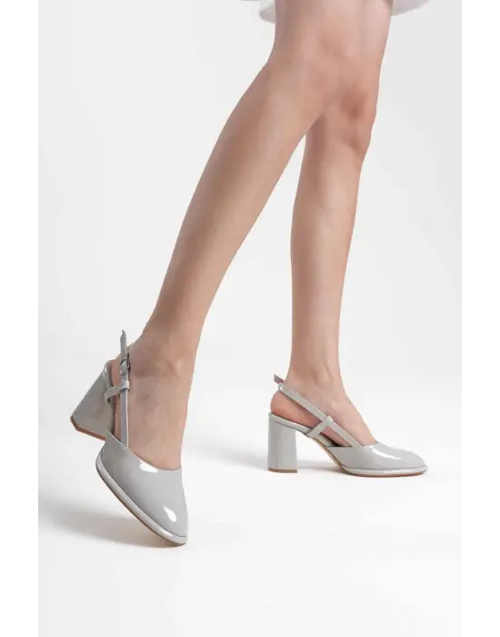 Denma Gri Rugan Kadın Topuklu Ayakkabı