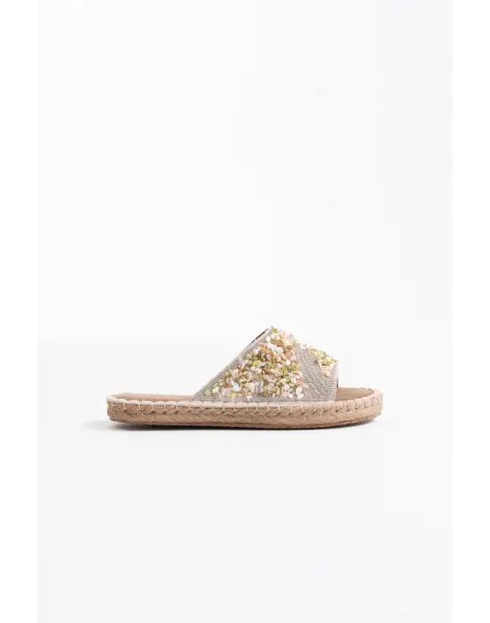 Dennis Kadın Bej Taş İşlemeli Terlik