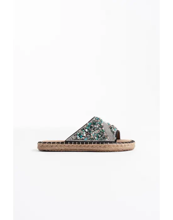 Dennis Kadın Siyah Taş İşlemeli Terlik