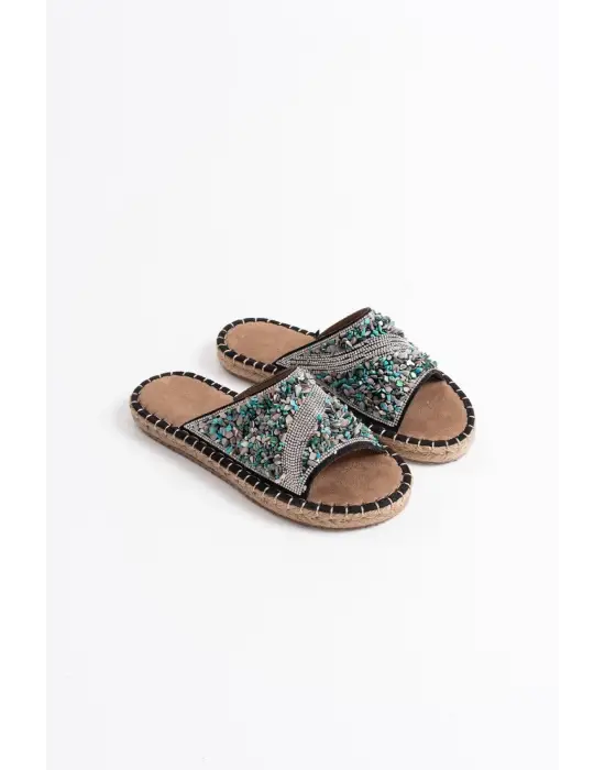 Dennis Kadın Siyah Taş İşlemeli Terlik