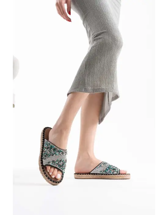 Dennis Kadın Siyah Taş İşlemeli Terlik