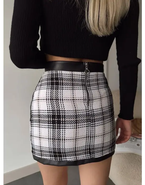 Deri Cep Garnili Kaşe Etek Siyah H24604