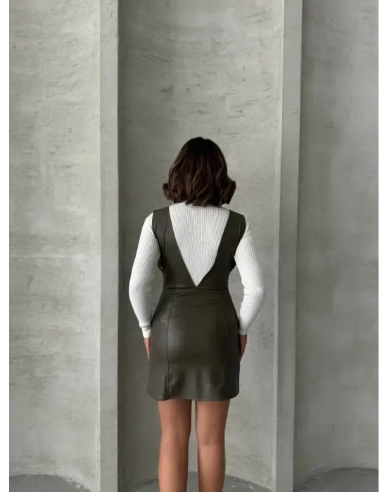 Deri Jile Elbise Haki W24796