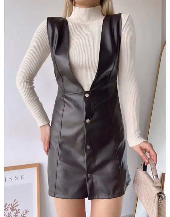 Deri Jile Elbise Kahve W24796