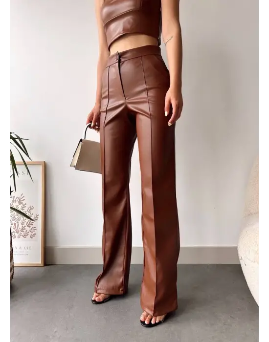 Deri Palazzo Pantolon Kahve Hf