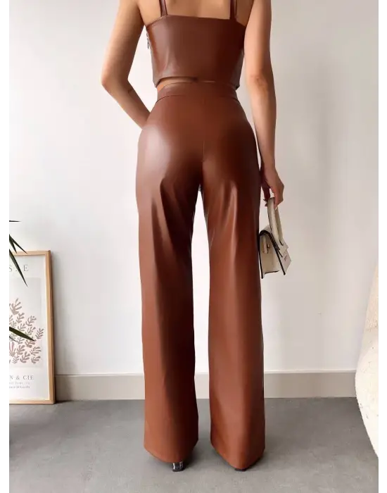 Deri Palazzo Pantolon Kahve Hf