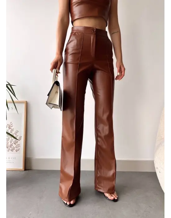 Deri Palazzo Pantolon Kahve Hf