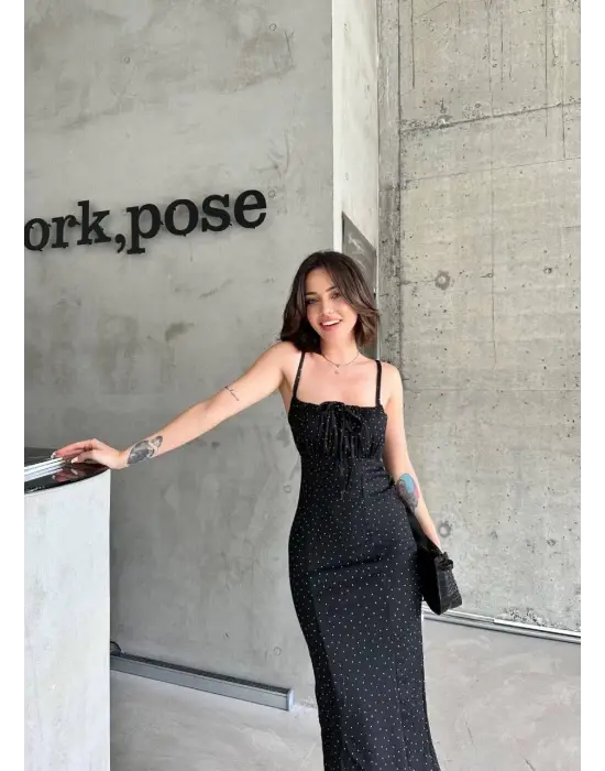 Desenli Askılı Elbise