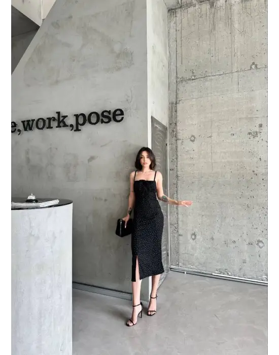 Desenli Askılı Elbise