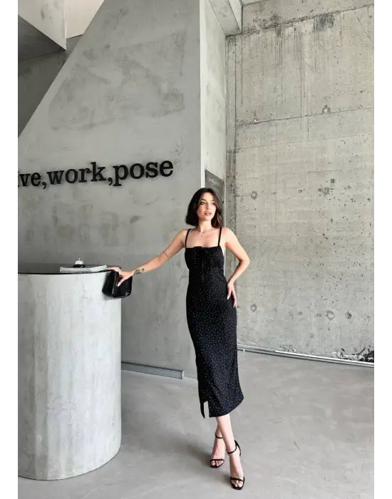 Desenli Askılı Elbise