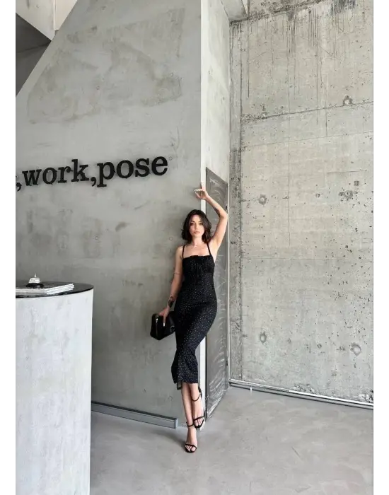 Desenli Askılı Elbise