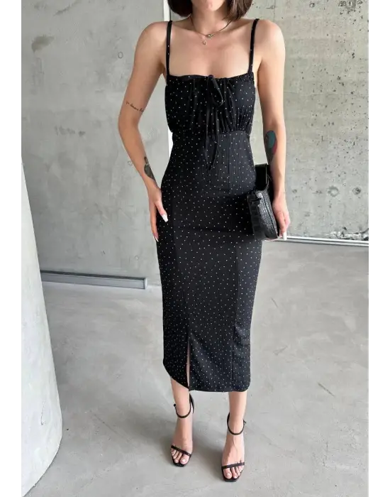 Desenli Askılı Elbise