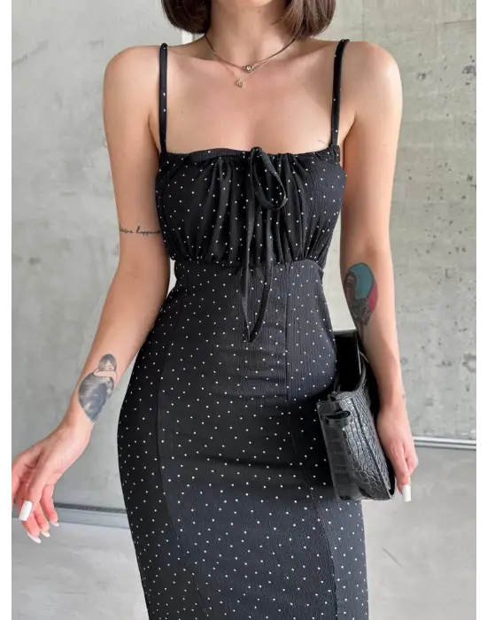 Desenli Askılı Elbise