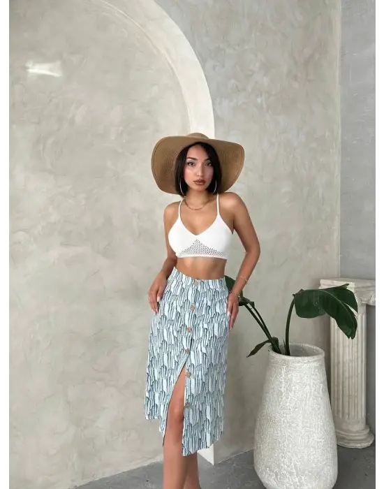 Desenli Düğmeli Etek