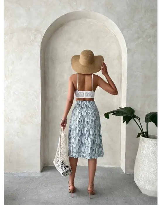 Desenli Düğmeli Etek