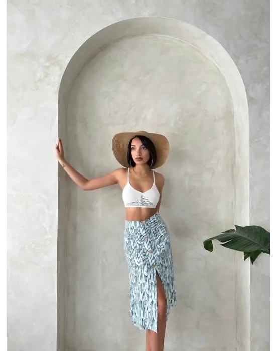 Desenli Düğmeli Etek