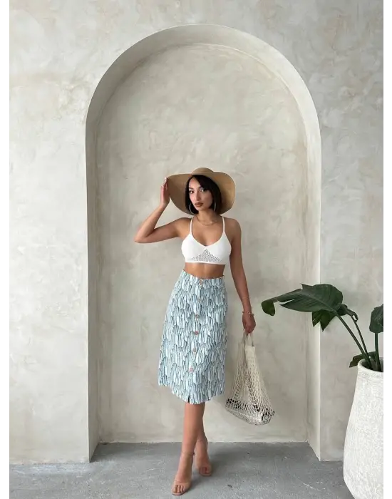 Desenli Düğmeli Etek