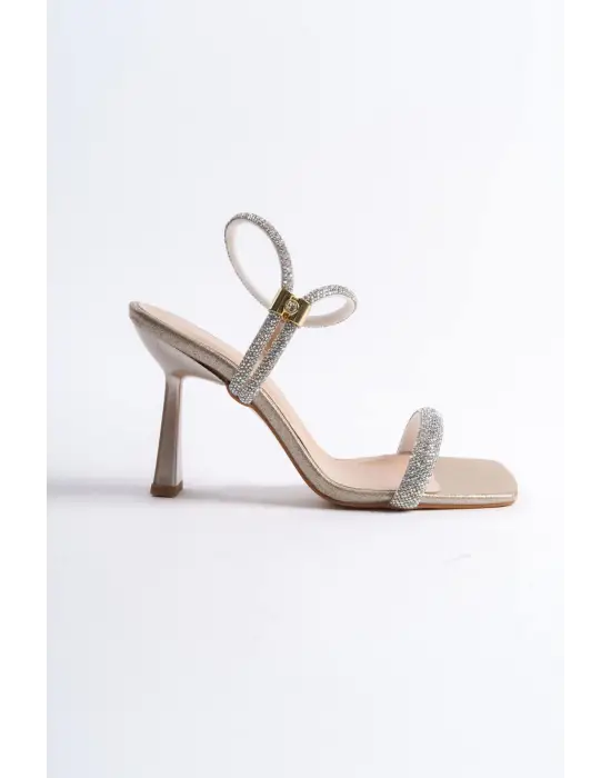 Destina Altın Taşlı Kadın Topuklu Sandalet